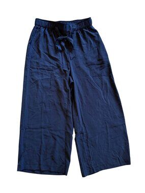 Six/Fifty Womens Navy Wide-Leg Cropped Pants With Tie Waist Size L 100% Polyeste